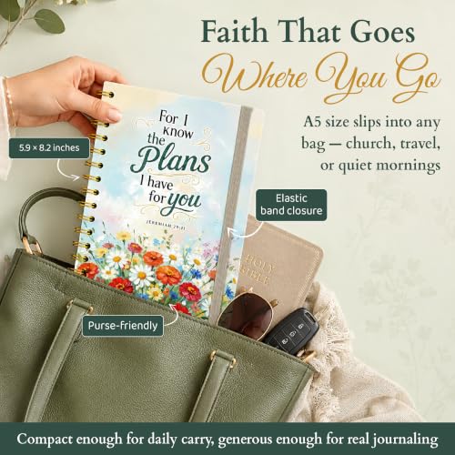 Hardcover Blank Christian Notebook – 140 Pages – Jeremiah 29:11 | Lined Pages with Bible Verse Cover – Inspirational Writing Spiral Notebook for Bible Study, "For I Know the Plans" - color: Plans