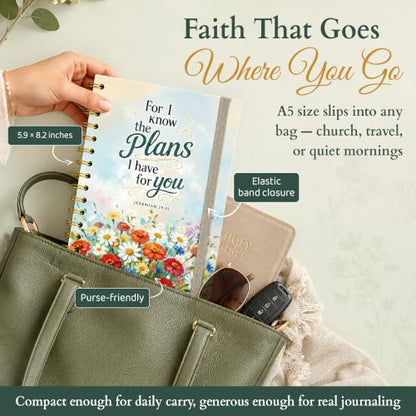 Hardcover Blank Christian Notebook – 140 Pages – Jeremiah 29:11 | Lined Pages with Bible Verse Cover – Inspirational Writing Spiral Notebook for Bible Study, "For I Know the Plans" - color: Plans