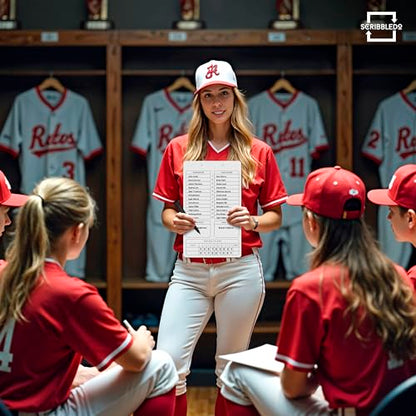 SCRIBBLEDO Baseball Dry Erase Board for Coaches 15x9 Double Sided Lineup Board with Roster Inning Score Tracker for Baseball Softball and Tee Ball Coaching