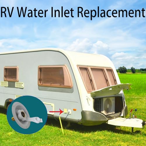 RV City Water Inlet With Check Valve, 3/4 NH Female to 1/2 NPT Male Flange Fresh Water Replacement, Dust Plug for Camper Motorhome, White