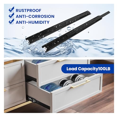 LONTAN 10 Pairs Black Side Mount Drawer Slides 16 Inch Heavy Duty Rails | Electro-Coated Cold Rolled Steel; 100lb Capacity Full Extension; Smooth Ball Bearing Glides; Quick Release Easy Setup - color: Black, size: 16 Inch - Drawer Slide
