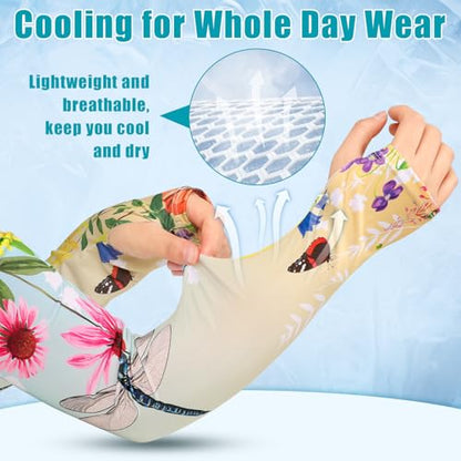 Bebila Gardening Sleeves for Women Farm UV Sun Protection Anti-Scratch Cooling Sleeves with Thumb Hole Arms Cover Outdoors - color: Gradient Yellow Green