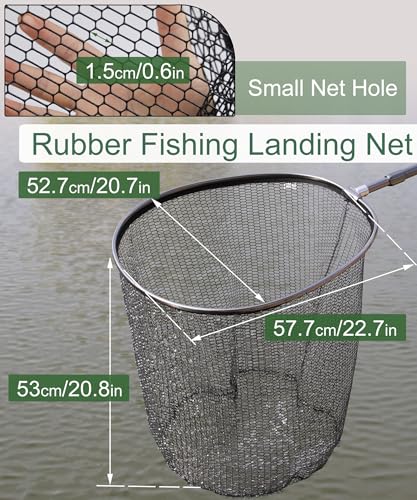 Large Fishing Net Saltwater Rubber Fishing Net Kayak Fishing Landing Net with Telescoping Handle Freshwater Fish Nets with Long Handle Extends 90-120inch