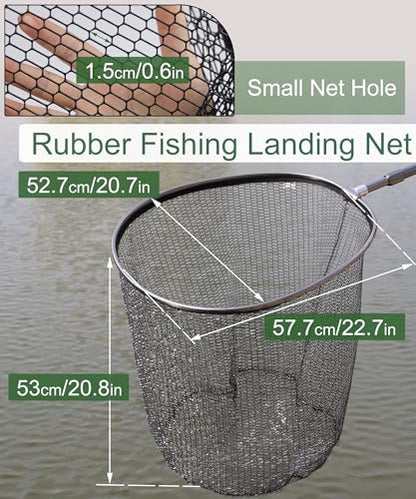 Large Fishing Net Saltwater Rubber Fishing Net Kayak Fishing Landing Net with Telescoping Handle Freshwater Fish Nets with Long Handle Extends 90-120inch