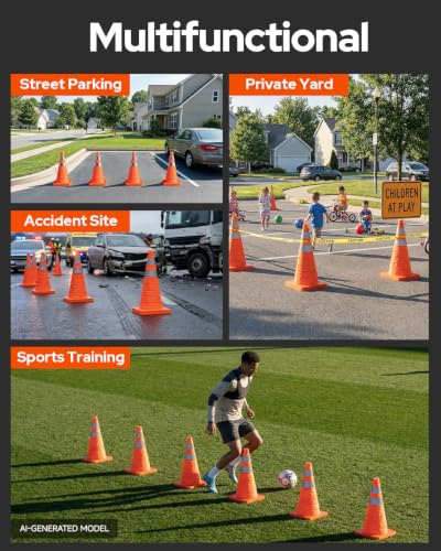 2 Pack 18 Inch Collapsible Traffic Safety Cones, Orange Pop Up Cones with Reflective Collar, Multi Purpose Road Cones for Road Safety, Parking Lot, Driving and Sport Training - size: 18 Inch