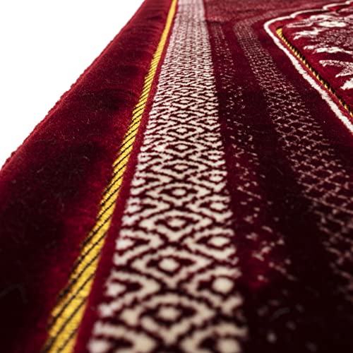 Modefa Turkish Islamic Prayer Rug - Soft Velvet Janamaz Praying Carpet - Comfortable Muslim Praying Mat for Men & Women - Ramadan or Eid Gift - Classic Elegant Swirl (Floral Red)