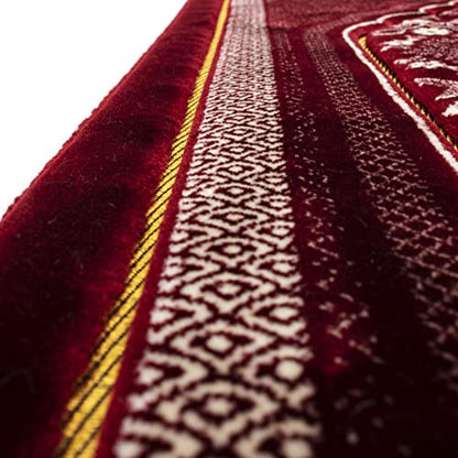 Modefa Turkish Islamic Prayer Rug - Soft Velvet Janamaz Praying Carpet - Comfortable Muslim Praying Mat for Men & Women - Ramadan or Eid Gift - Classic Elegant Swirl (Floral Red)