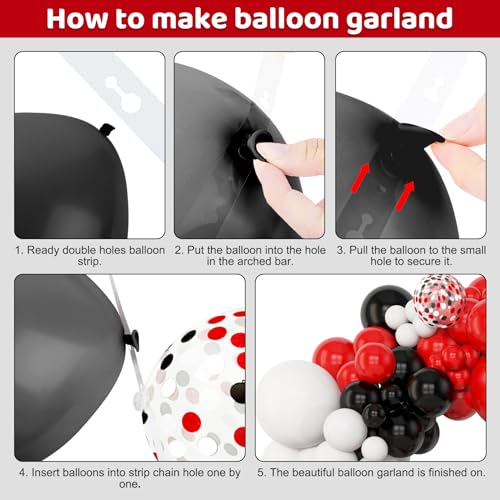 Amandir 153pcs Red Black and White Balloon Arch Garland Kit Different Sizes 18 12 10 5inch Silver Latex Metallic Confetti Graduation Balloons for Birthday Wedding Movie Night Casino Party Supplies - color: Metallic Silver