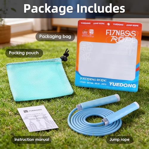 YUEDONG Fitness Jump Rope for Women & Men, 7MM PVC Cardio Rope for Fat Burning, Tangle-Free Ball Bearings, Adjustable Length, Beginner Home Workout Rope - color: BLUE