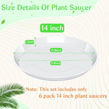 FUIJOL Clear Plant Saucer 12 14 16 18 20 Inch, Durable Plant Drip Trays Saucers for Pots, No Holes Water Catcher Trays for Indoor Outdoor Planter, Sturdy Base Plate(14", Clear) - size: 14"-6Pack