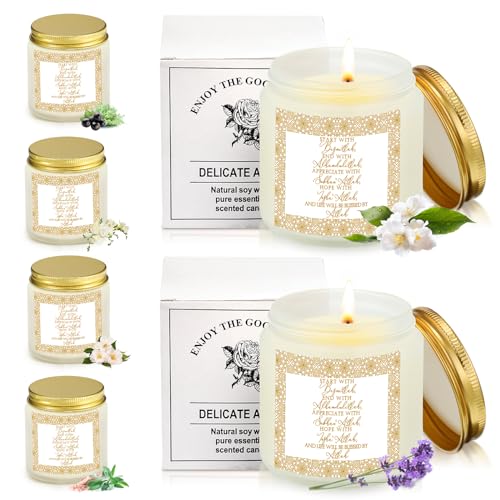 MTLEE 6 Pcs Scented Candles Gift Set, Candle for Women Home 3.5 oz Bismillah Islamic Soy Wax Natural Aromatherapy Jar Candles for Party Yoga Eid Al-adha Mubarak Muslim Ramadan Decor (White) - color: White
