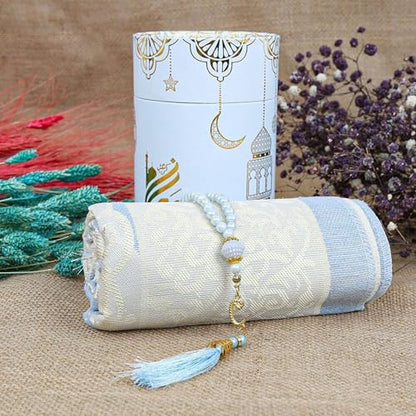 VHD Muslim Prayer Rug Set, Janamaz Salah Set, Islamic Tasbih Mat Set (Blue) - color: Blue