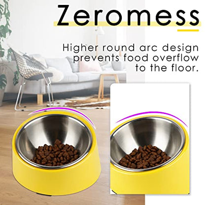 SUPERDESIGN Anti-Vomiting 15° Slanted Pet Bowl, S/0.5 Cup, Yellow | 15° Tilted, Anti-Vomit & Neck Relief, Non-Slip Base, Detachable Stainless Steel Liner, Dishwasher Safe, for Cats & Dogs - color: Bright Yellow, size: S/0.5 Cup