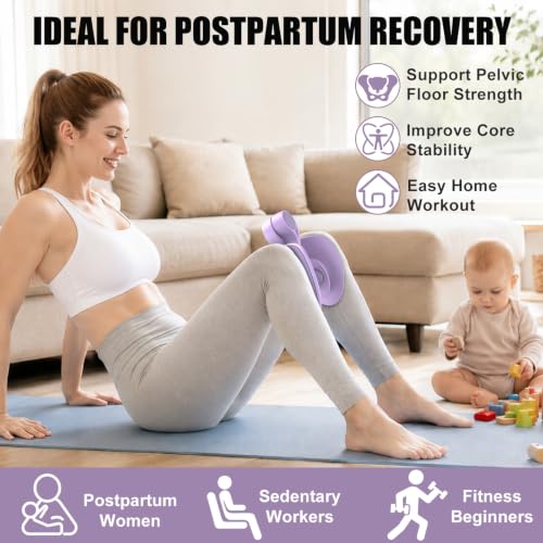 Pelvic Floor Exercise Device with 35 lb Resistance, Kegel and Inner Thigh Muscle Trainer, Home Workout Equipment for Postpartum Recovery, Women & Men, with Band - color: Purple