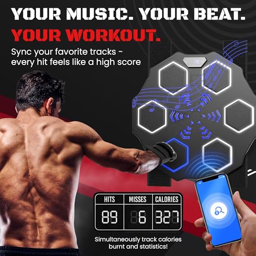Punching Music Boxing Machine for Adults - Wall Music Punching Machine Adult w/Bluetooth, 9 Speed Level, Light up Boxing Target, Gloves - Music Boxing Machine Workout Pad for Home