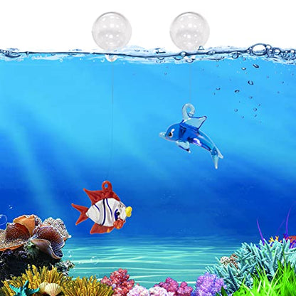 Aquarium Ornament, Cute Fish Tank Decorations Floating Fish&Dolphin with Floating Device, Glass, 2 Pack, Red and Blue, Fish Tank Accessories - style: A.Fish&dolphin