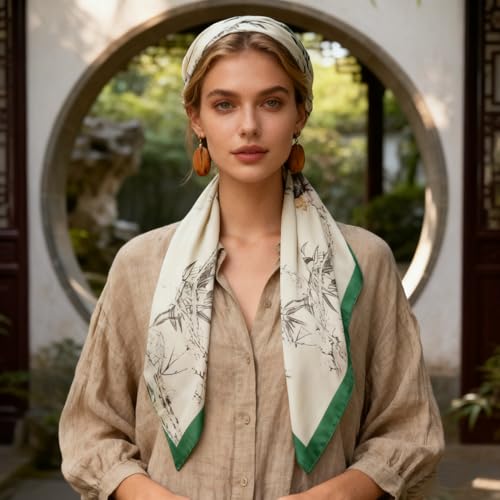 XL 43 Inch Extra Large Square Scarf Fashion Scarves Silk Feeling Hair Scarf Wrapping Scarfs Night Sleeping Headscarf - color: Ba1027