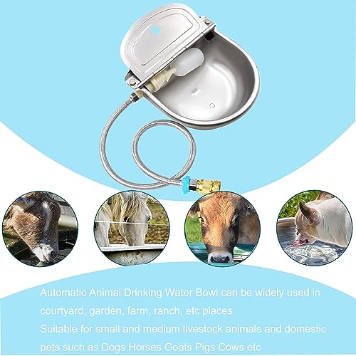 Automatic Animal Water Bowl with Float Valve, 304 Stainless Steel Livestock Water Dispenser for Dog Horse Goat Pig Cow Livestock Water Bowl Kit Includ Pipe Hose, Quick Connecter, Expansion Bolt - size: Automatic Stainless Steel Waterer