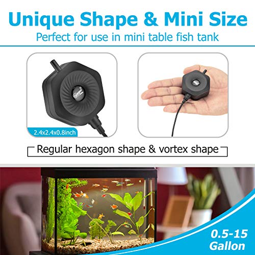 hygger Ultra Silent 1.5W Fish Bowl Aqaurium Mini Air Pump with Accessories, Oxygen Aerator Kit for Fish Tank 0.5-15 Gallon, Comes with 3/16 Inch Air Tubing, Air Stone, AC 110V/60HZ - color: Black