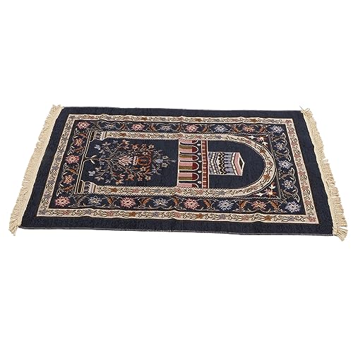 Omabeta Islamic Muslim Prayer Rug Travel Prayer Mat, Portable Prayer Carpet with Tassel Design for Men Women Ramadan, 70x110cm (Navy Blue)