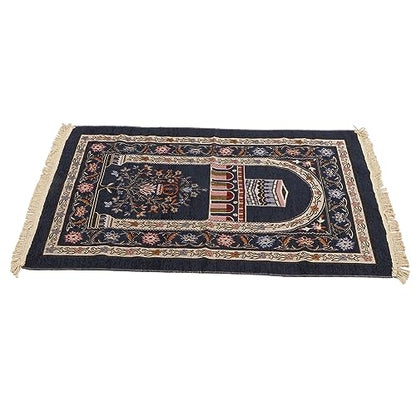 Omabeta Islamic Muslim Prayer Rug Travel Prayer Mat, Portable Prayer Carpet with Tassel Design for Men Women Ramadan, 70x110cm (Navy Blue)