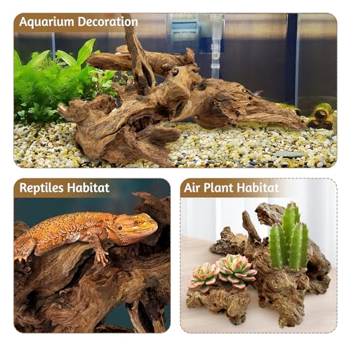 kathson Large Natural Aquarium Driftwood Reptiles Branches Terrarium Ornament Sinkable Wood Decor Trunk Fish Tank Log Habitat Decoration (11"-17")