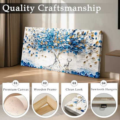 imjiayu Tree of Life Wall Art, Abstract Blue and White Tree Canvas Prints - color: Blue and White Tree, size: 40"L x 20"W