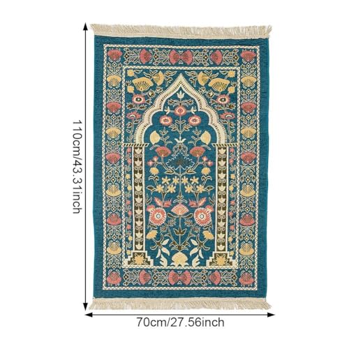 Muslim Prayer Rug, Soft Plush Thin Islamic Prayer Mat, Travel Janamaz, Sajada Tassel Praying Carpet, Ramadan Eid Hajj Gift - color: Green