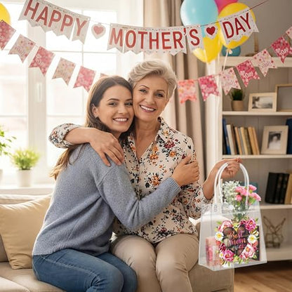 Aliceset 24 Pcs Mother's Day Floral Clear Gift Bags with Handles Best Mom Ever Tote Bags Reusable PVC Goodie Handbags Mother's Day Favor for Gift Wrapping, Party Decorations, 6.31"x 5.91"x 3.15" - style: Best Mom Ever