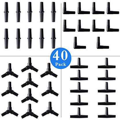 Pawfly 40 Piece Aquarium Airline Tubing Connectors Black, Aquarium Airline Tubing Connector Plastic Inline Valve - color: 4 Kinds(Black)