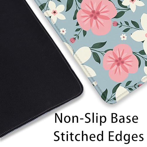 Retro White Pink Flowers Desk Pad Mouse Pad,Extended Large Gaming Floral Mouse Mat with Stitched Edges,Non-Slip Waterproof Rubber Base Mousepad for Office Work Home Desk Mat(27.5X11.8 in) - color: Retro Whitepink Flowers