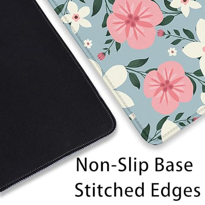 Retro White Pink Flowers Desk Pad Mouse Pad,Extended Large Gaming Floral Mouse Mat with Stitched Edges,Non-Slip Waterproof Rubber Base Mousepad for Office Work Home Desk Mat(27.5X11.8 in) - color: Retro Whitepink Flowers