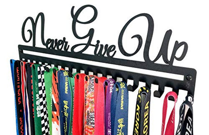 Metal Wall Mount Motivational Medal Hanger Display and Lanyard Ribbon Holder - Ribbon Display Rack with Easy Hanging Hooks & Simple Install, Gifts for Kids & Adults - style: Never Give Up