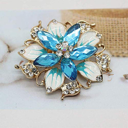 Crystal Pearl Flower Brooches Pins Fashion Beautiful Created Rhinestone Floral Brooch Good Idea for Party Dance Wedding Banquet for Elegant Women Girl - color: Blue Crystal Brooch