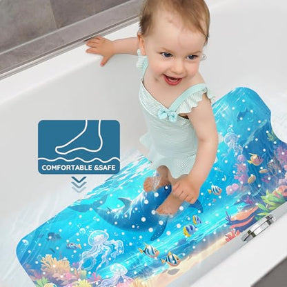 LNOND Bath Mat for Tub for Kids, Ocean Bathtub mat Non Slip,Blue Whales Bath Mats for Bathroom Non Slip with Drain Holes and Suction Cups,Machine Washable (40 X 16 Inch) - color: Blue Whales
