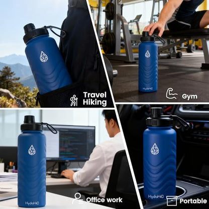 32oz Stainless Steel Insulated Water Bottle, 48H Ice Cold & 24H Hot, Leak-Proof Wide Mouth Lids (Straw & Spout), BPA-Free Bottles, Mens Water Bottle for Gym, Hiking, Travel - Blue - color: Blue, size: 32 Ounces