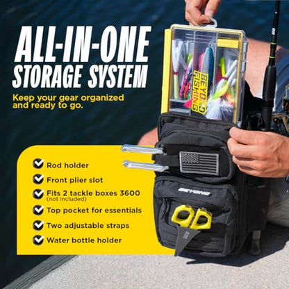 Beyond Fishing Tackle Backpack- The Voyager Tactical Fishing Storage Bag - Lightweight & Compact Bag For Fishing - color: All Black