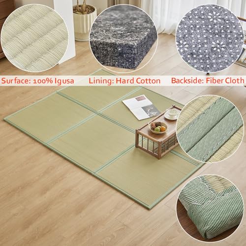 Natural Rush Grass Floor Tatami Mat,Queen, 79" x 59" x 0.5" | Japanese Portable Folding Firm Traditional Bed Mattress, Foldable Pad Futon,for Sleeping,Sitting,Yoga,Relaxing,Zen - size: Queen (79" x 59")