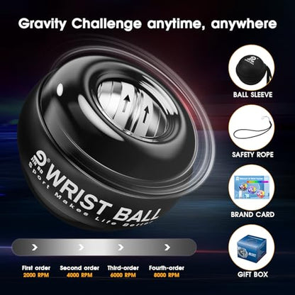 JIN BD Auto-Start Gyro Ball Wrist Trainer, Gyroscopic Forearm Exerciser for Strengthening Arms, Fingers and Muscles - color: Pure Black No Light