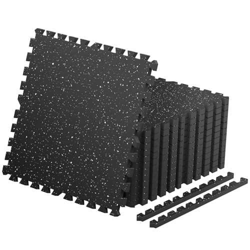 0.56'' Thick 12 Pcs 48 Sq Ft Non-Slip Rubber Top Exercise Equipment Mats, High Density EVA Foam Mats with Rubber Top, Interlocking Puzzle Gym Flooring for Home Gym, Workout Floor Mats, Black - size: 24"L x 24"W x 0.6"Th