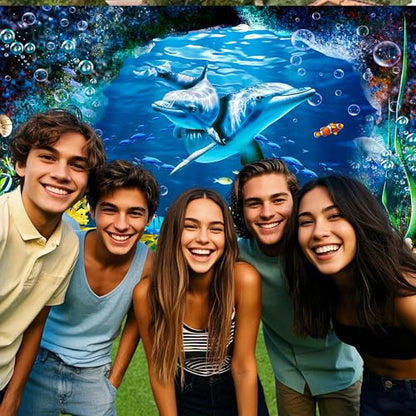 Ocean Dolphins Backdrop 12x10 FT Under the Sea Cave Photo Backdrops Underwater Corals Fish Party Decorations Background Kinds Adult Baby Shower Birthday Photo Booth Props - size: 12x10 FT