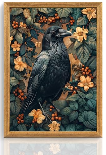 ICHZUMW Framed William Morris Raven Dark Academia Canvas Wall Art 16x24 In - color: Dark Raven, size: 24"L x 16"W