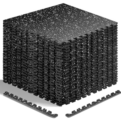 HAPBEAR 0.56'' Thick 12 Pcs 48 Sq Ft Exercise Equipment Mats - High-Density Rubber Top EVA Foam Interlocking Mats, 24x24in Tiles, Heavy-Duty Treadmill Mat for Hardwood Floors, Home Gym Mat - color: 24 Tiles（ 96 Sq Ft ）- Black