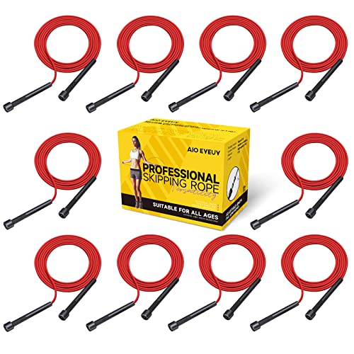 10 Pack Adjustable Jump Rope for Fitness and Exercise - PVC Skipping Rope for Men, Women and Teens - Tangle-Free for Keeping Fit, Training, Workout - color: 10Pack-Red*10