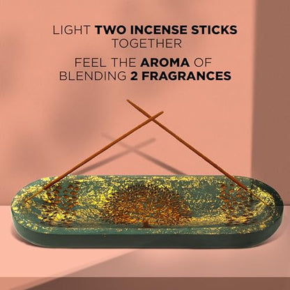 Incense Holder for Sticks Hand Carved - Tree of Life - Incense Burner/Ash Catcher- Handmade Wooden Insence Tray – Modern Gift Home/Room/Kitchen Décor 11x4x1.5 Inch - style: LIFE TREE BLUE GOLD