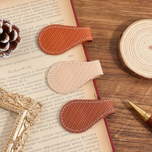 3PCS Vintage Magnetic Leather Bookmark, Leather Magnetic Bookmarks for Women, Magnetic PU Bookmarks Clip Book Accessories, Weaving Pattern - style: Weaving Pattern
