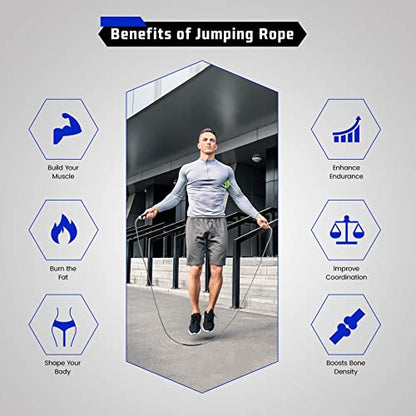 Weighted Jump Rope for Men Women - 1LB Heavy Jump Rope Weighted Skipping Rope for Adult Fitness Workouts Boxing Crossfit Cardio Weight-loss MMA, Non-Slip Aluminum Handles, Adjustable Length 9MM Solid PVC/Cotton Ropes - color: Grey