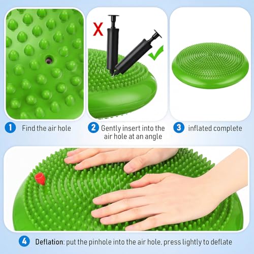 Outus 2 Pcs Balance Disc Inflated Wobble Cushion for Sensory Kids 13. 4 Inch Wiggle Seat Flexible Seating with Hand Pump for Kids Men Women Classroom Exercise Office Home Chair - color: Yellow, Green
