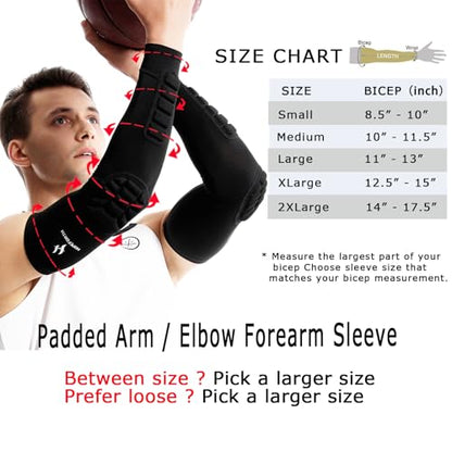 Padded Compression Elbow & Forearm Sleeve Impact Protection Arm Support