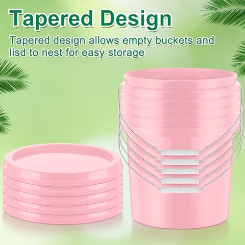Tioncy 10 Pcs 2 Gallon Plastic Buckets with Lids and Handles,Light Pink | Storage Pails for Paint, Cleaning, Organizing, Durable Containers, Metal Handles, Plastic Material - color: Light Pink
